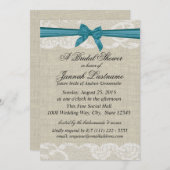 Country Kant en Burlap met Turquoise Bow Shower Kaart (Voorkant / Achterkant)