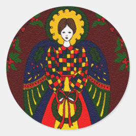 Country kerstengel ronde sticker