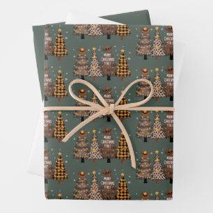 Country Kerstmis Western Boom Cowboy Cowgirl  Inpakpapier Vel
