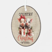 Country kerstwensen met twee biggen metalen ornament (Voorkant links)