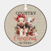 Country kerstwensen met twee biggen metalen ornament (Achterkant)