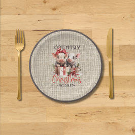 Country kerstwensen met twee biggen papieren bordje