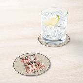 Country kerstwensen met twee biggen ronde kartonnen onderzetter (Insitu)