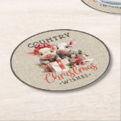 Country kerstwensen met twee biggen ronde kartonnen onderzetter (Gebogen)