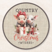 Country kerstwensen met twee biggen ronde kartonnen onderzetter (Voorkant)