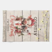 Country kerstwensen met twee biggen theedoek (Horizontaal)