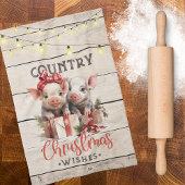 Country kerstwensen met twee biggen theedoek