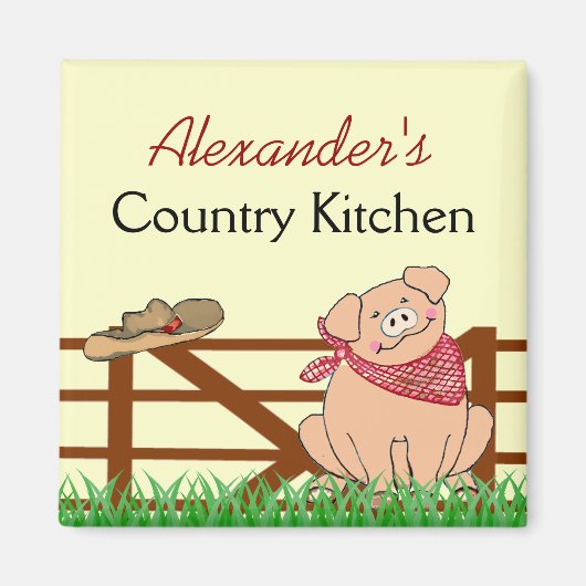 Country Kitchen- Boerderij Pig Gepersonaliseerd Magneet (Voorkant)