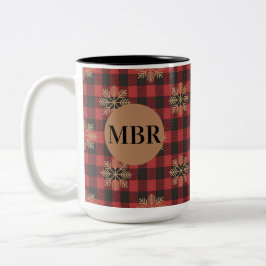 Country Kitchen Monogram Mug with Snowflakes Tweekleurige Koffiemok