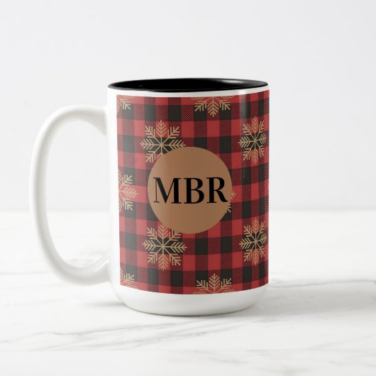 Country Kitchen Monogram Mug with Snowflakes Tweekleurige Koffiemok (Links)