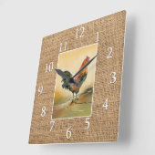 Country Kitchen Rooster Rustic Burlap Farmhouse Vierkante Klok (Hoek)