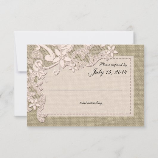  Country Lace Design en Burlap Blush RSVP Kaartje (Voorkant)