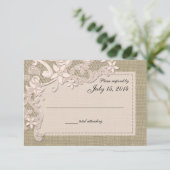  Country Lace Design en Burlap Blush RSVP Kaartje (Staand voorkant)