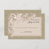  Country Lace Design en Burlap Blush RSVP Kaartje (Voorkant / Achterkant)
