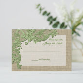  Country Lace Design en Burlap Green RSVP Kaartje (Staand voorkant)