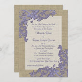  Country Lace Design en Burlap Paarse Kaart (Voorkant / Achterkant)