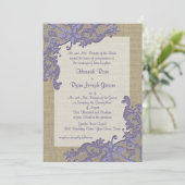  Country Lace Design en Burlap Paarse Kaart (Staand voorkant)