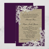 Country Lace Design en Burlap Paarse Kaart (Voorkant / Achterkant)