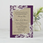 Country Lace Design en Burlap Paarse Kaart (Staand voorkant)