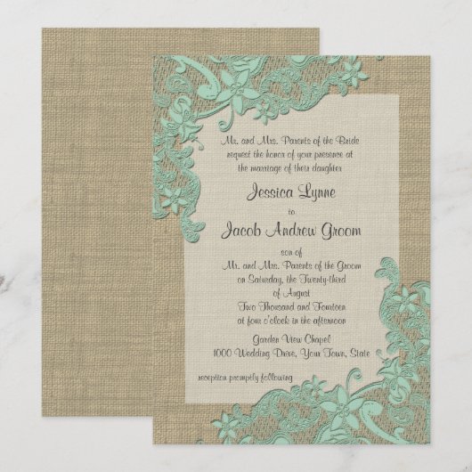  Country Lace Design Mint Groen Kaart (Voorkant / Achterkant)