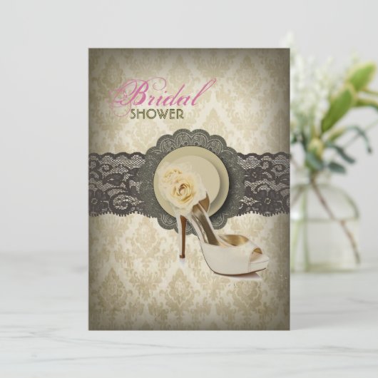 Country lace floral damask  Vrijgezellenfeest Kaart (Staand voorkant)