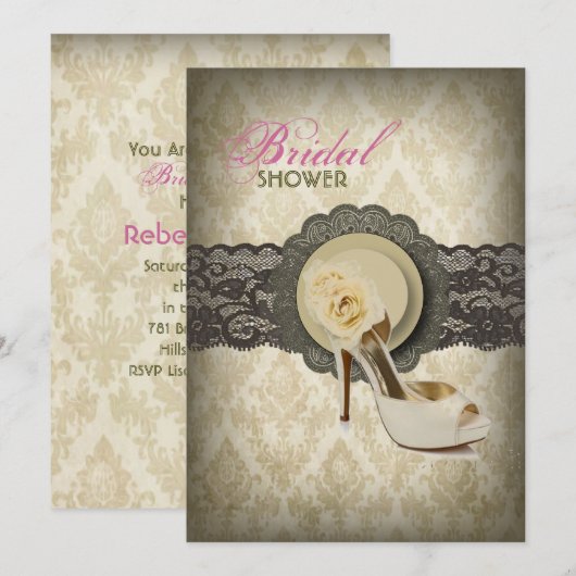 Country lace floral damask  Vrijgezellenfeest Kaart (Voorkant / Achterkant)