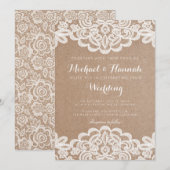 Country Lace Kraft Papier bruiloft uitnodiging (Voorkant / Achterkant)
