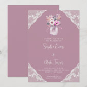 Country Lace & Mason Jar Bloemen Roze Bruiloft Kaart (Voorkant / Achterkant)