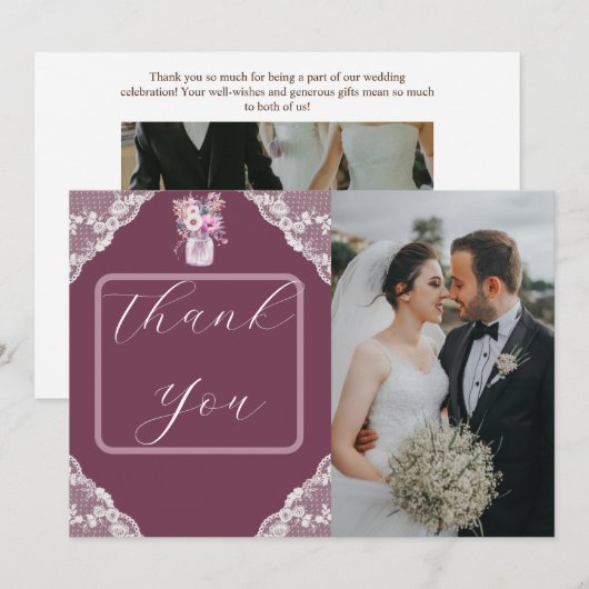 Country Lace Mason Jar Bourgondië Bedankkaart (Voorkant / Achterkant)