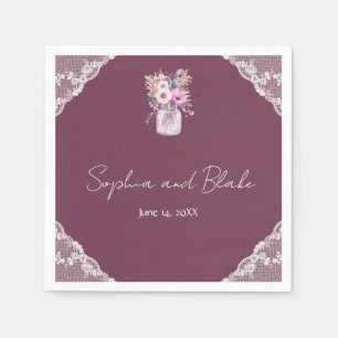 Country Lace Mason Jar Bourgondië bruiloft Servet