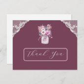 Country Lace Mason Jar Bourgondië Dank u kaart (Voorkant / Achterkant)