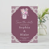 Country Lace Mason Jar Bourgondië Save the Date Kaart (Staand voorkant)