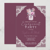 Country Lace Mason Jar Bourgondië Verlovingsfeest Kaart (Voorkant / Achterkant)