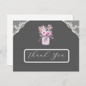 Country Lace Mason Jar Grey Dank je kaart (Voorkant / Achterkant)