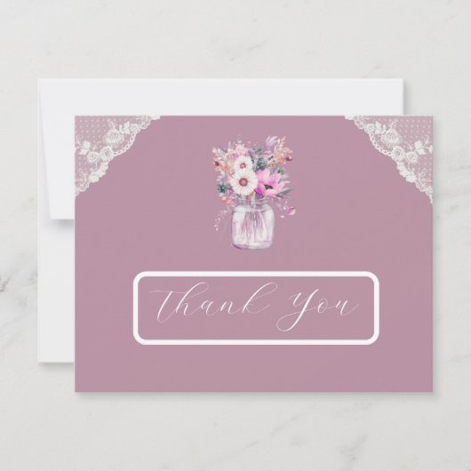 Country Lace Mason Jar Pink Dank je kaart (Voorkant)