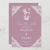 Country Lace Mason Jar Pink Save the Date Kaart (Voorkant / Achterkant)