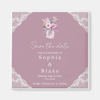 Country Lace Mason Jar Pink Save the Date Magneet