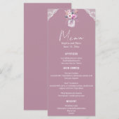 Country Lace Mason Jar Roze Bruiloft Menu (Voorkant / Achterkant)