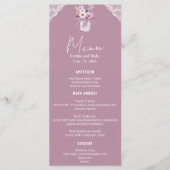 Country Lace Mason Jar Roze Bruiloft Menu (Voorkant)