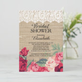 Country Lace Rozen Wood Bruids Douche Uitnodiging (Staand voorkant)