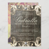 Country Lace Rustic Afstuderen Foto uitnodigen Kaart (Voorkant / Achterkant)