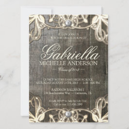 Country Lace Rustic Afstuderen Foto uitnodigen Kaart