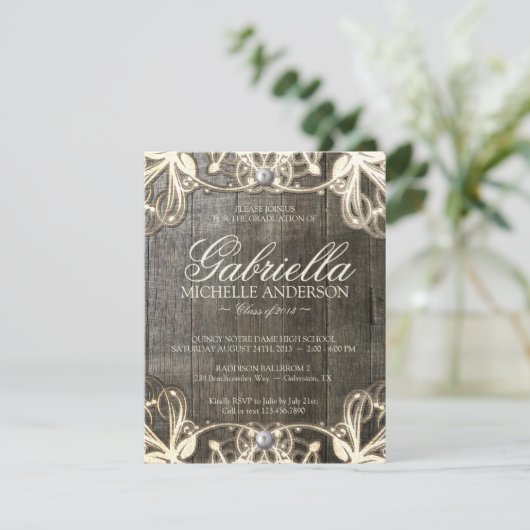 Country Lace Rustic Afstuderen Foto uitnodigen Kaart (Staand voorkant)