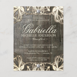 Country Lace Rustic Afstuderen Foto uitnodigen Kaart