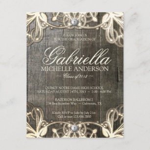 Country Lace Rustic Afstuderen Foto uitnodigen Kaart
