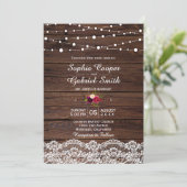 Country Lace String Lights Wood Huwelijksuitnodigi Kaart (Staand voorkant)