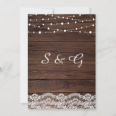 Country Lace String Lights Wood Huwelijksuitnodigi Kaart (Achterkant)