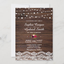 Country Lace String Lights Wood Huwelijksuitnodigi Kaart