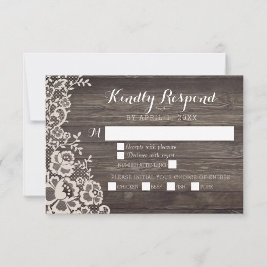 Country Lace Wood Wedding RSVP Response Kaart (Voorkant)