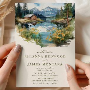 Country Lake en Barn Waterverf bruiloft Kaart
